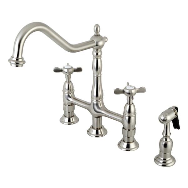 KS1278BEXBS Essex Bridge Kitchen Faucet W/ Brass Sprayer, Nickel